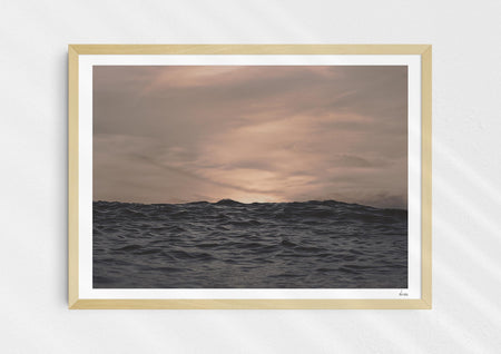 Crinkles With Colour, a colour photographic print of a peaceful ocean at Polzeath, Cornwall in a wood frame.