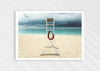 Lifeguard Not Included, a colour photographic print of a lifeguard chair on a white sandy beach.