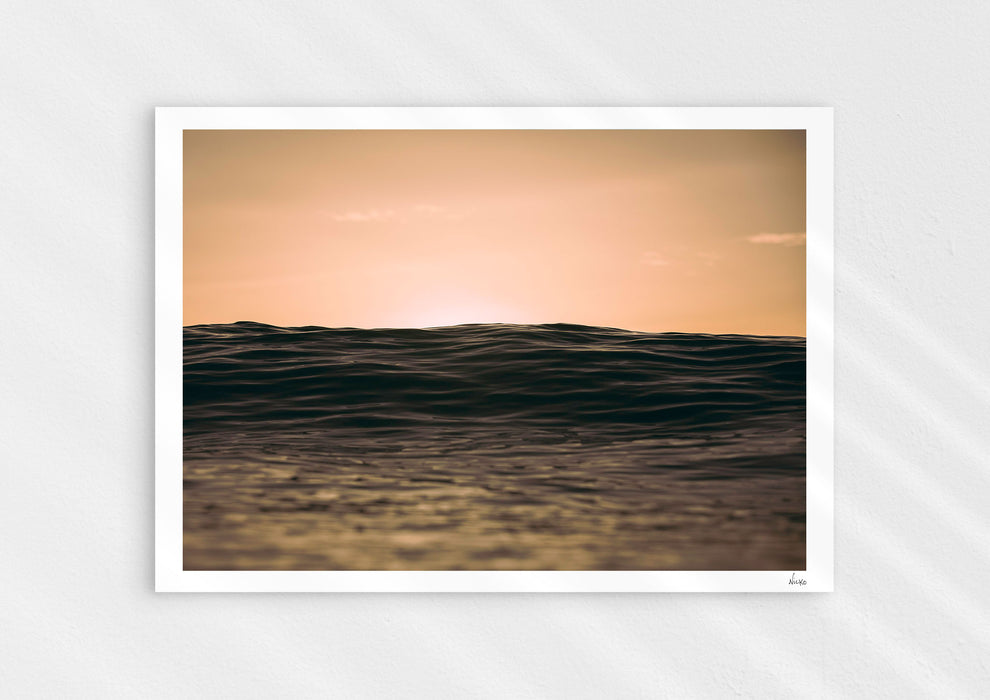 Light Life, a colour photographic print of dusk over calm ocean at Woolacombe, Devon.