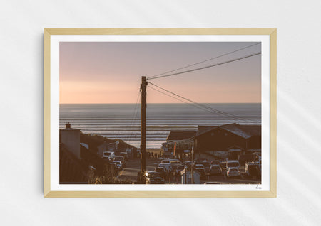 Looking At You Back At Me, a colour photographic print of the drive to Saunton Sands, Devon in a wood frame.