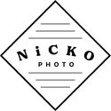 Black and white logo of 'NICKO PHOTO' with a diamond shape