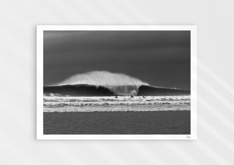 Untamable, a fine art photographic print depicting a barrelling wave with spray at Croyde Bay in Devon.